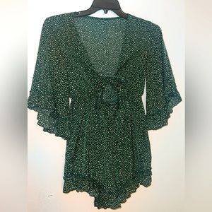 Women’s Forrest green polka dot romper
